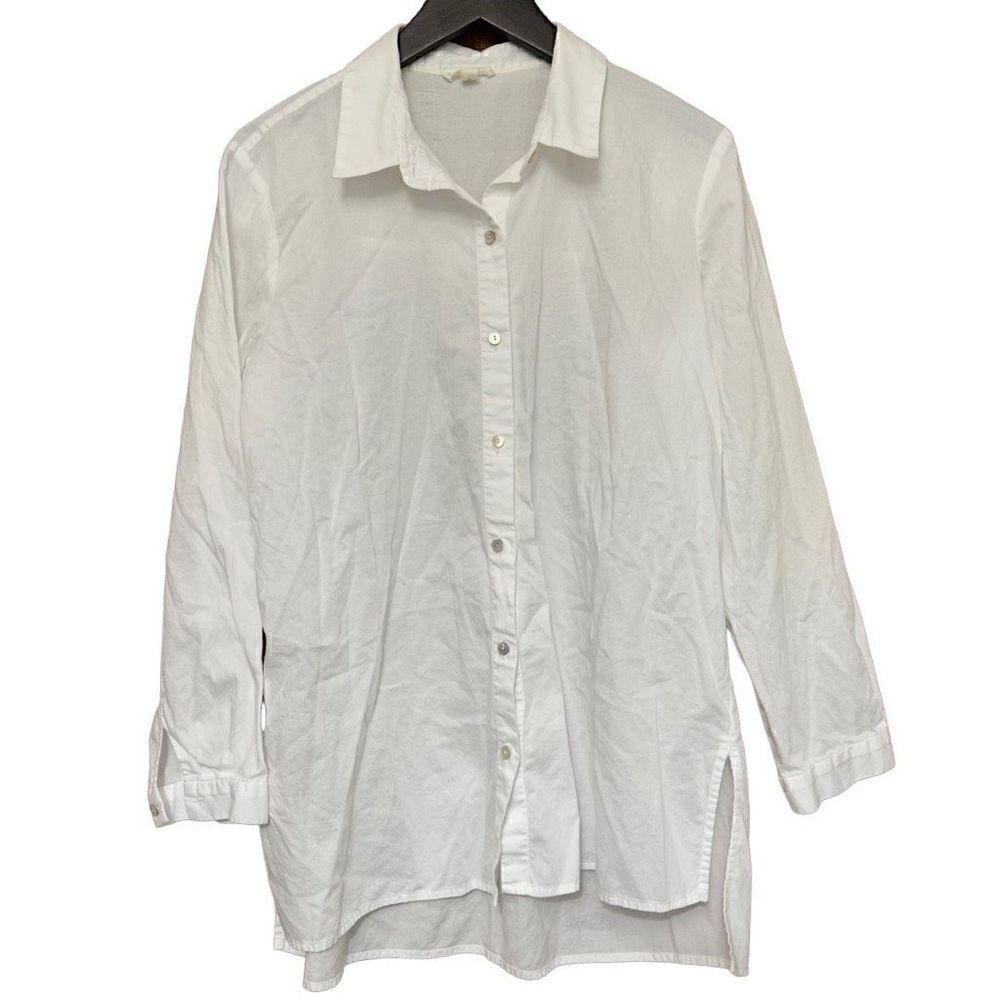 Eileen Fisher 100% organic cotton tunic button down shirt size small